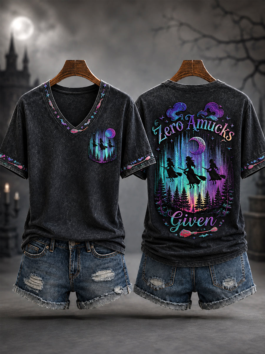 Las brujas de Halloween divertidas de las mujeres imprimen la camiseta ocasional con cuello en V