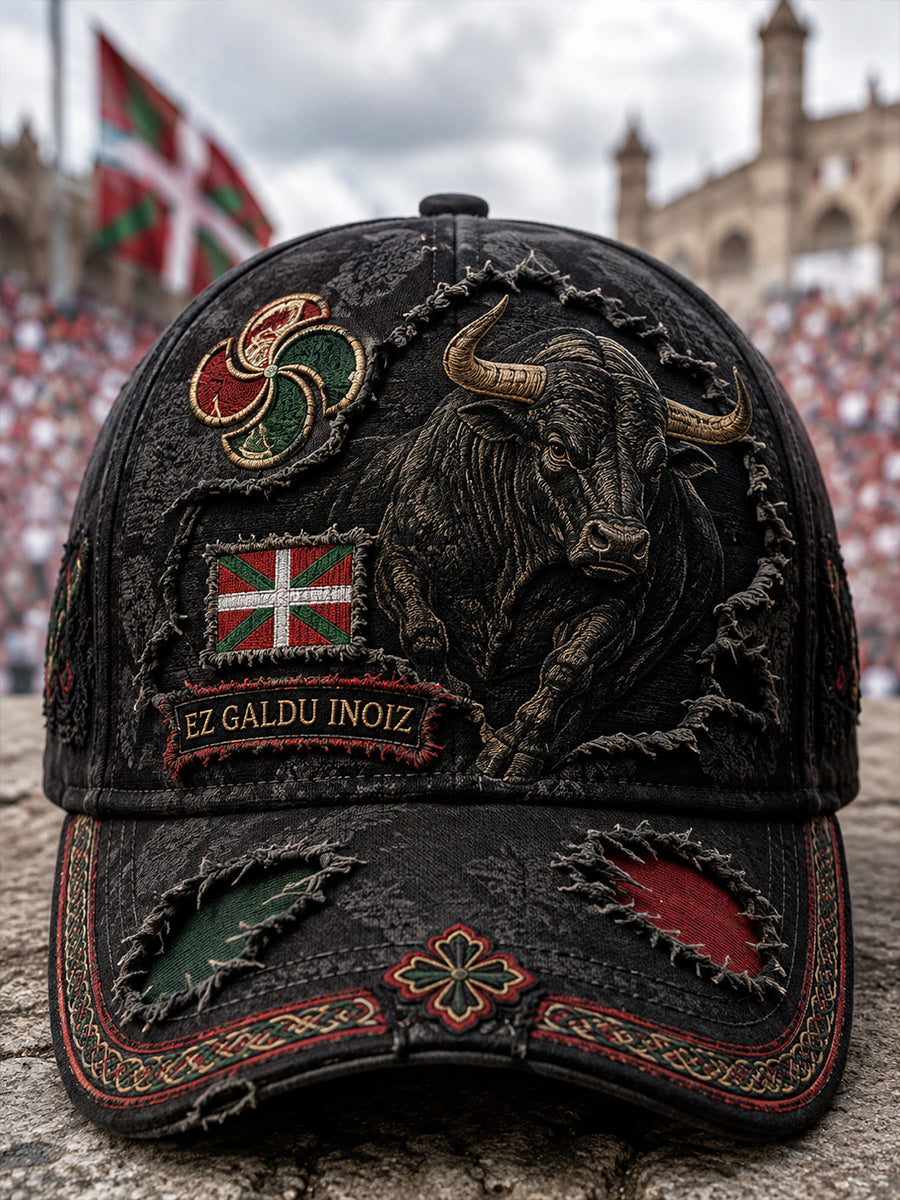Sombrero casual con estampado artístico de elemento cultural vasco en español unisex
