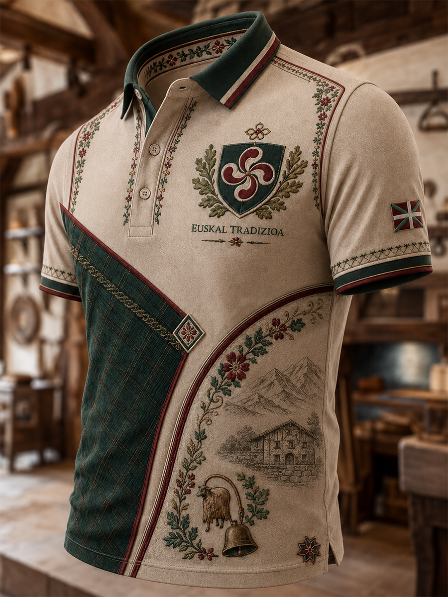Camisa vasca de manga corta para hombre