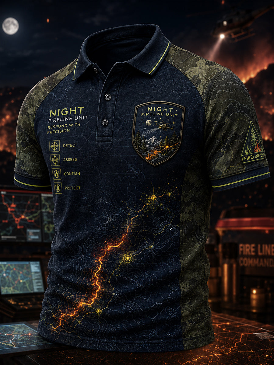 Camiseta polo con estampado artístico de incendios forestales en Europa para hombre