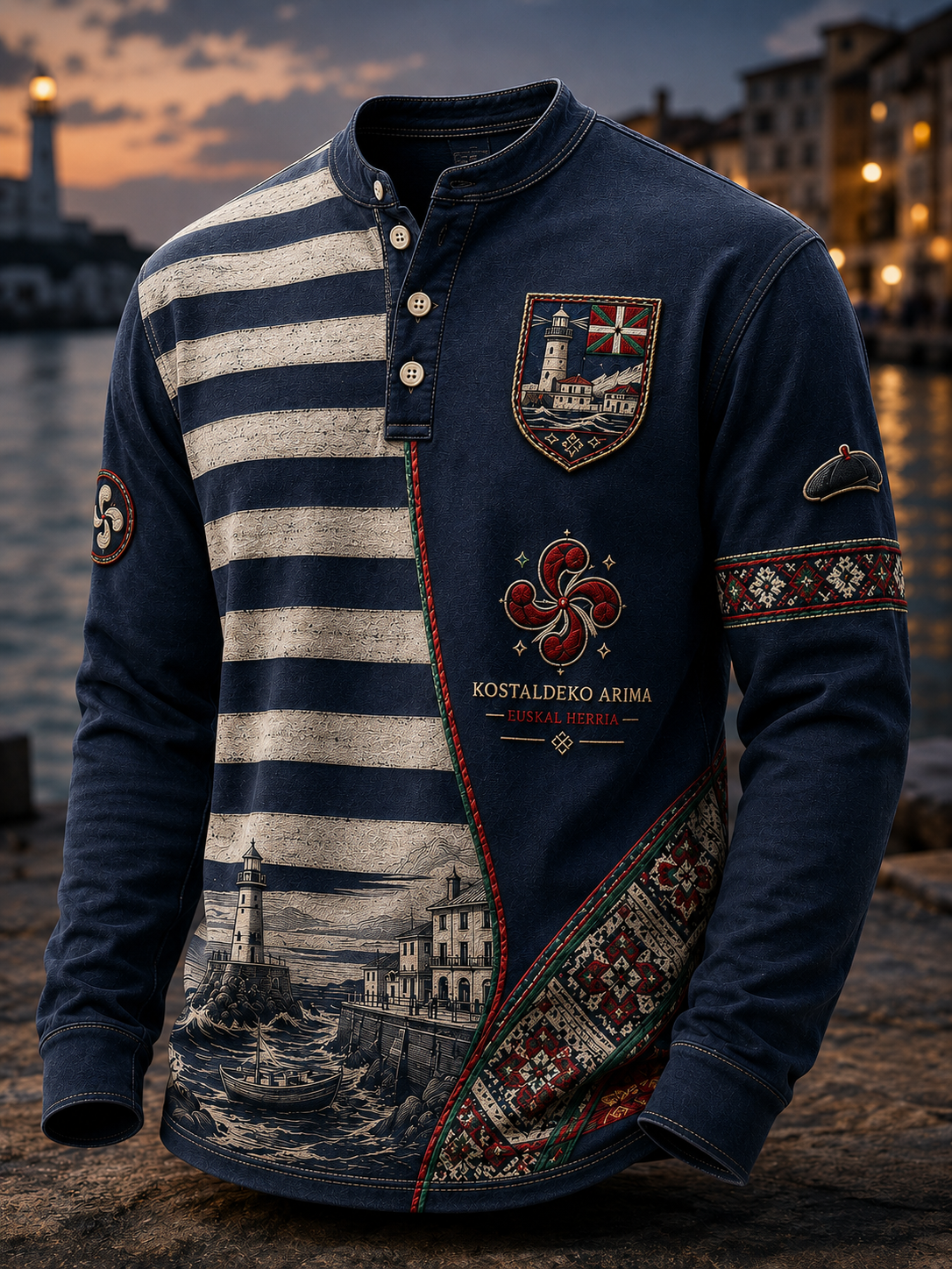Camiseta casual con botones de estilo vasco para hombre