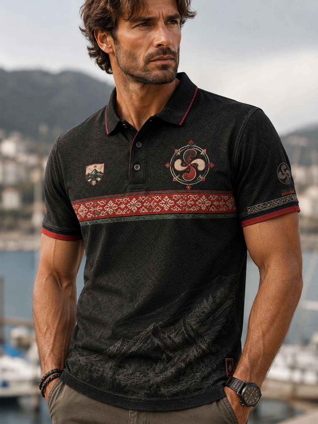Camisa vasca de manga corta para hombre