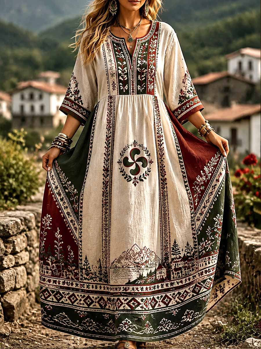 Vestido vintage con estampado vasco para mujer