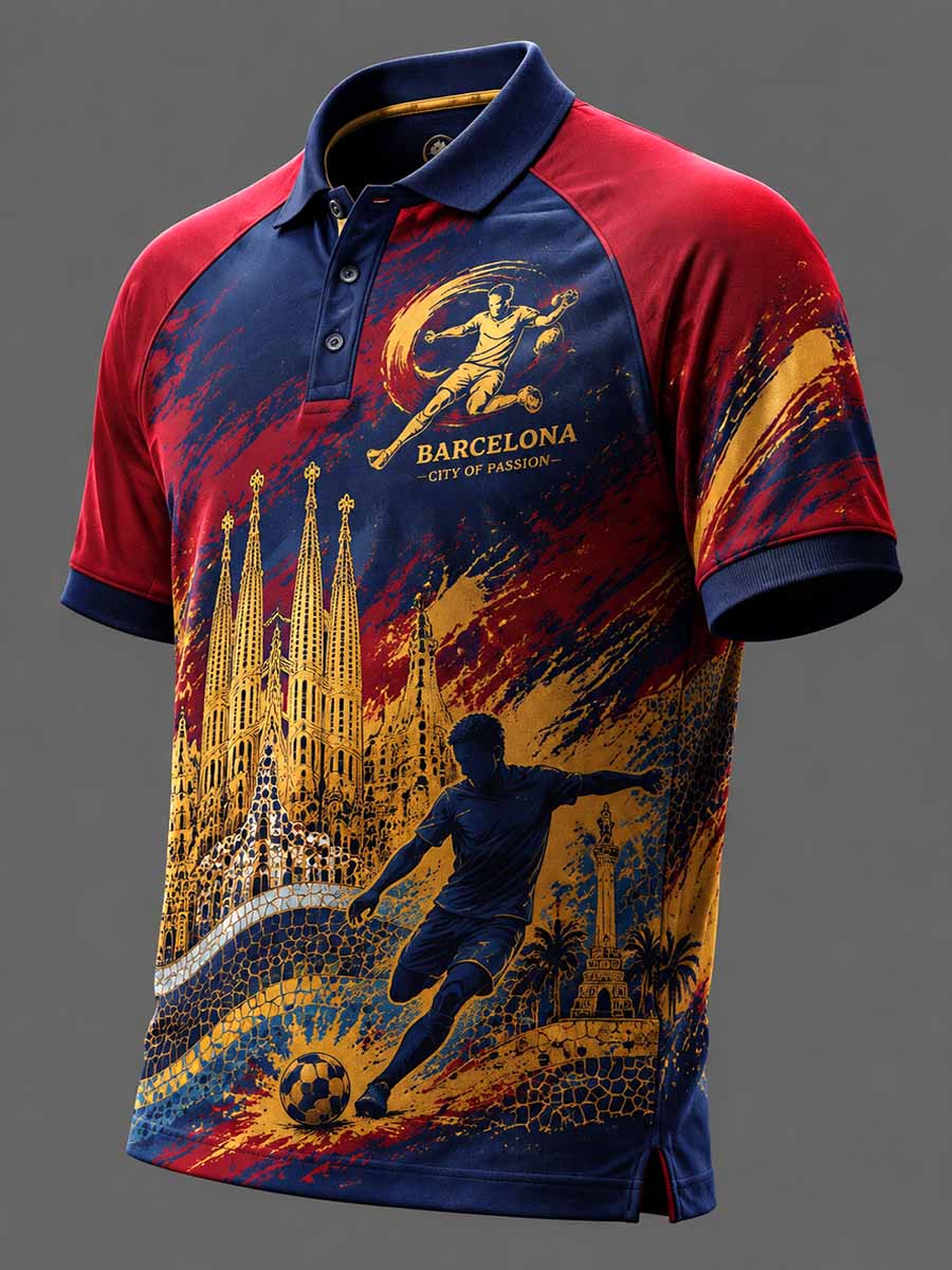 Camisa polo vintage de hombre con estampado conmemorativo de fútbol