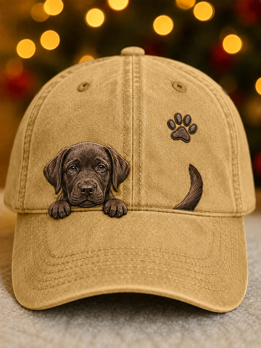 Gorro unisex con diseño de labrador adorable asomándose y huella de pata