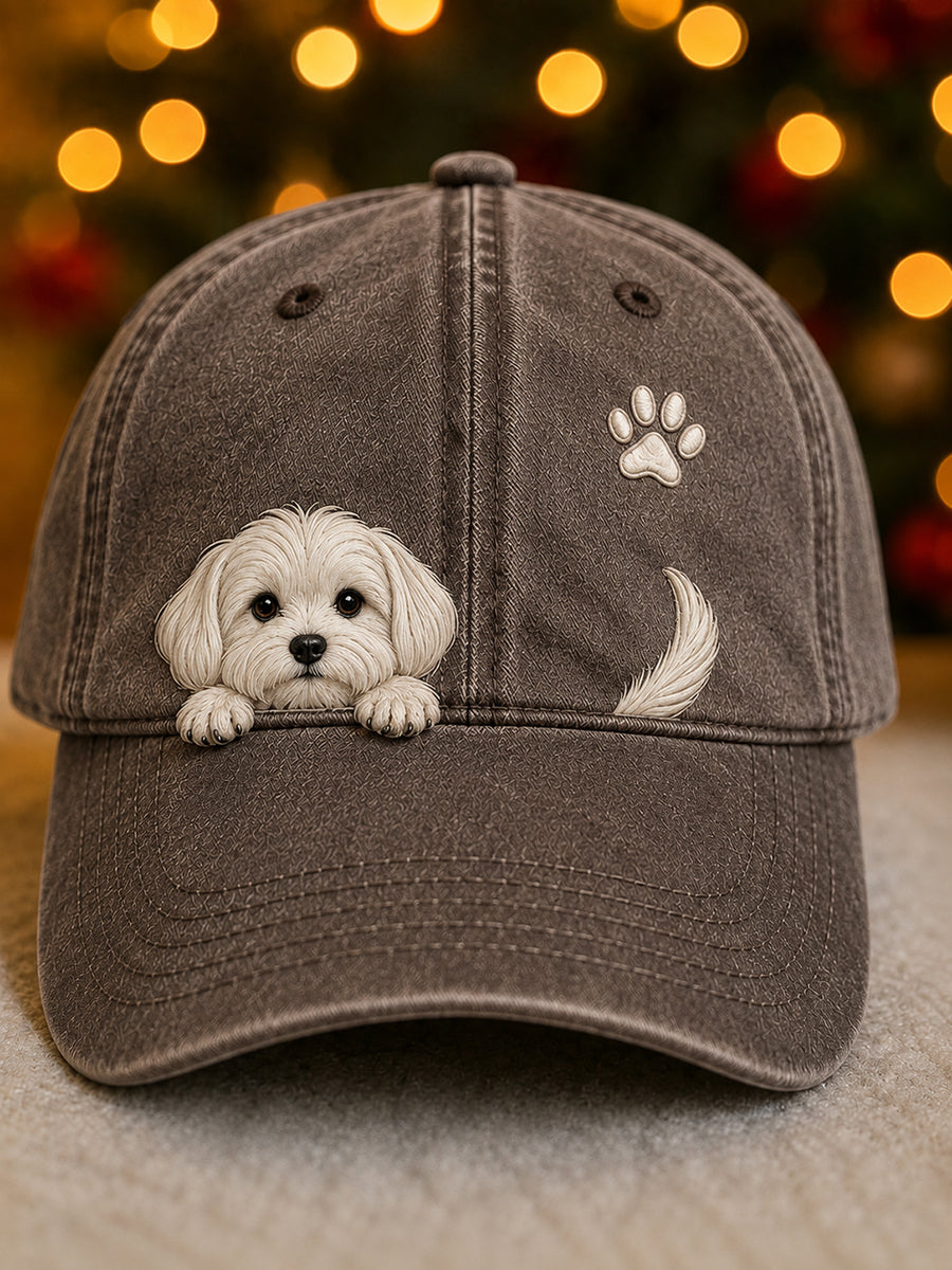 Lindo Peeking Maltese Dog & Paw Print Unisex Sombrero