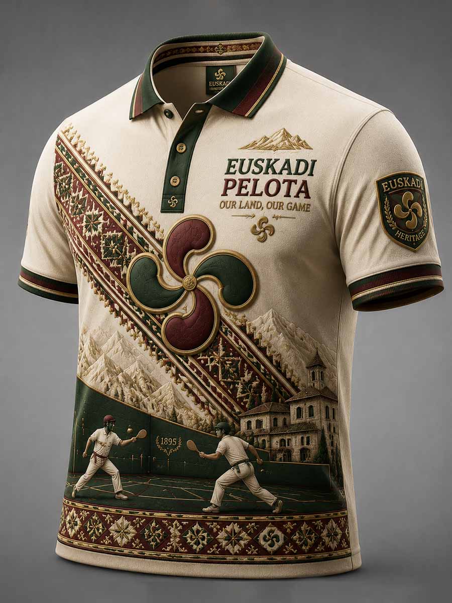 Camisa polo vintage con estampado vasco para hombre