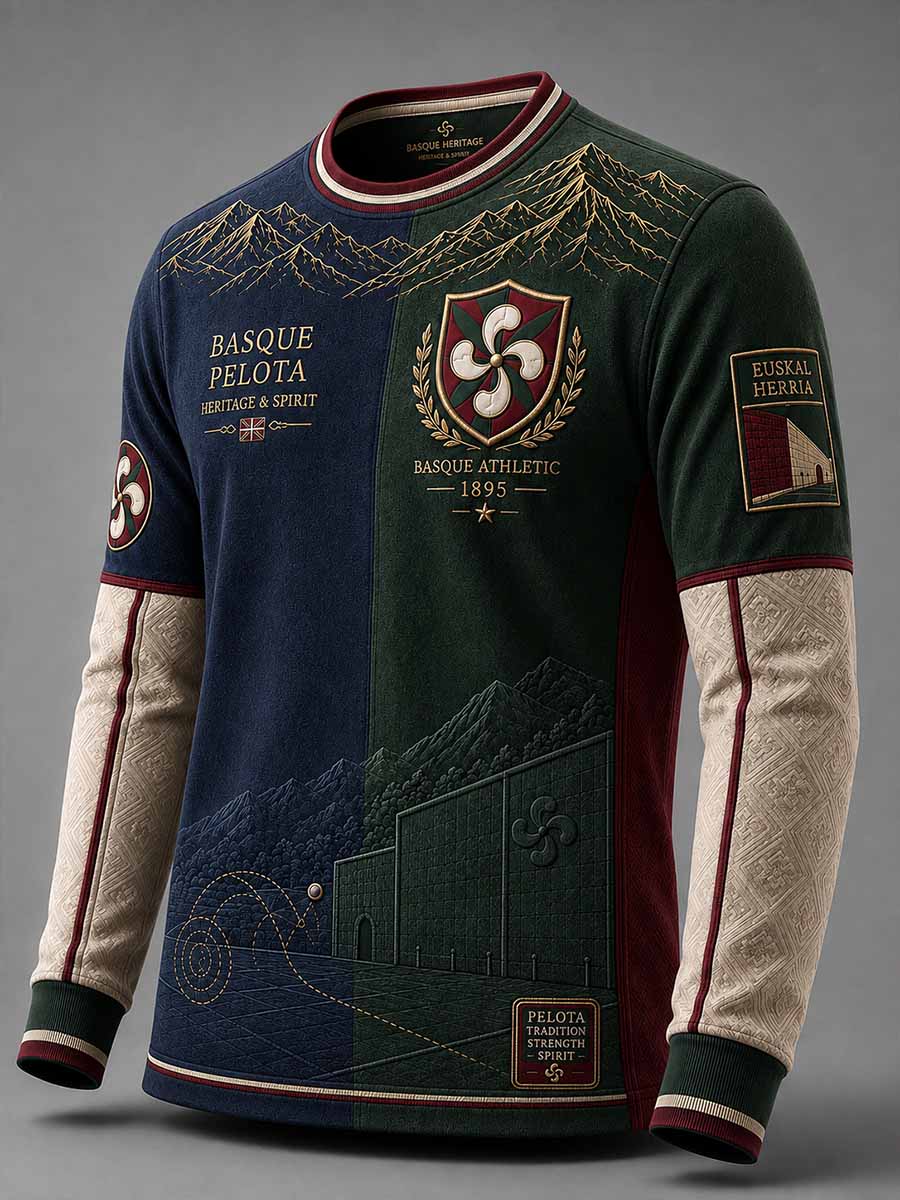 Hombres Vintage tradicional vasco patrón impreso sudadera