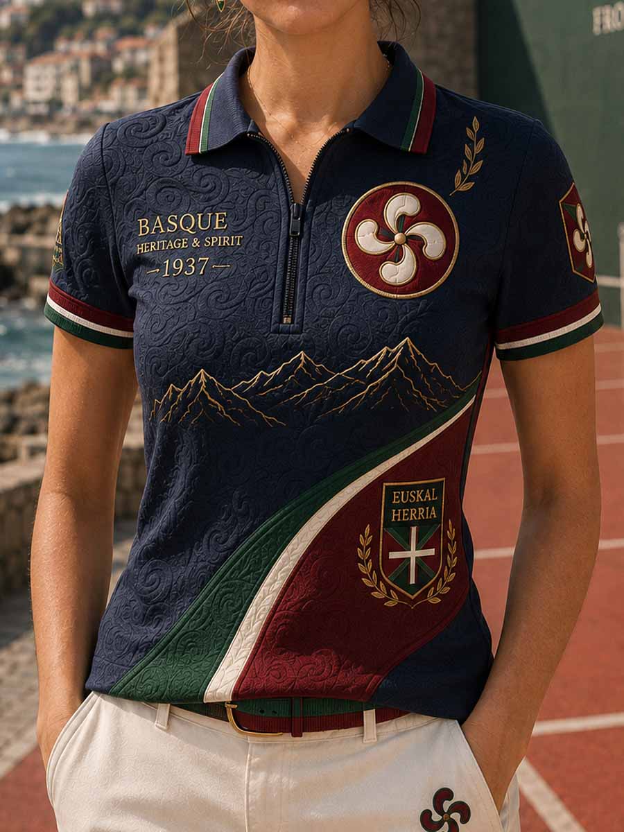 Polo impreso patrón vasco tradicional retro de las mujeres