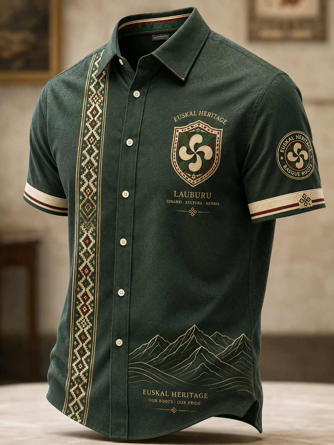 Camisa vasca de manga corta para hombre