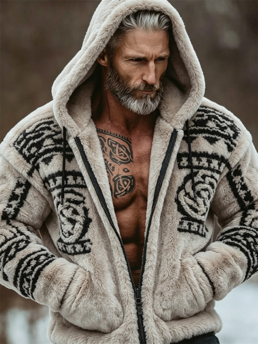 Sudadera de franela con capucha para hombre, estilo vintage vikingo, diseño de nudo celta, cierre completo y gran comodidad