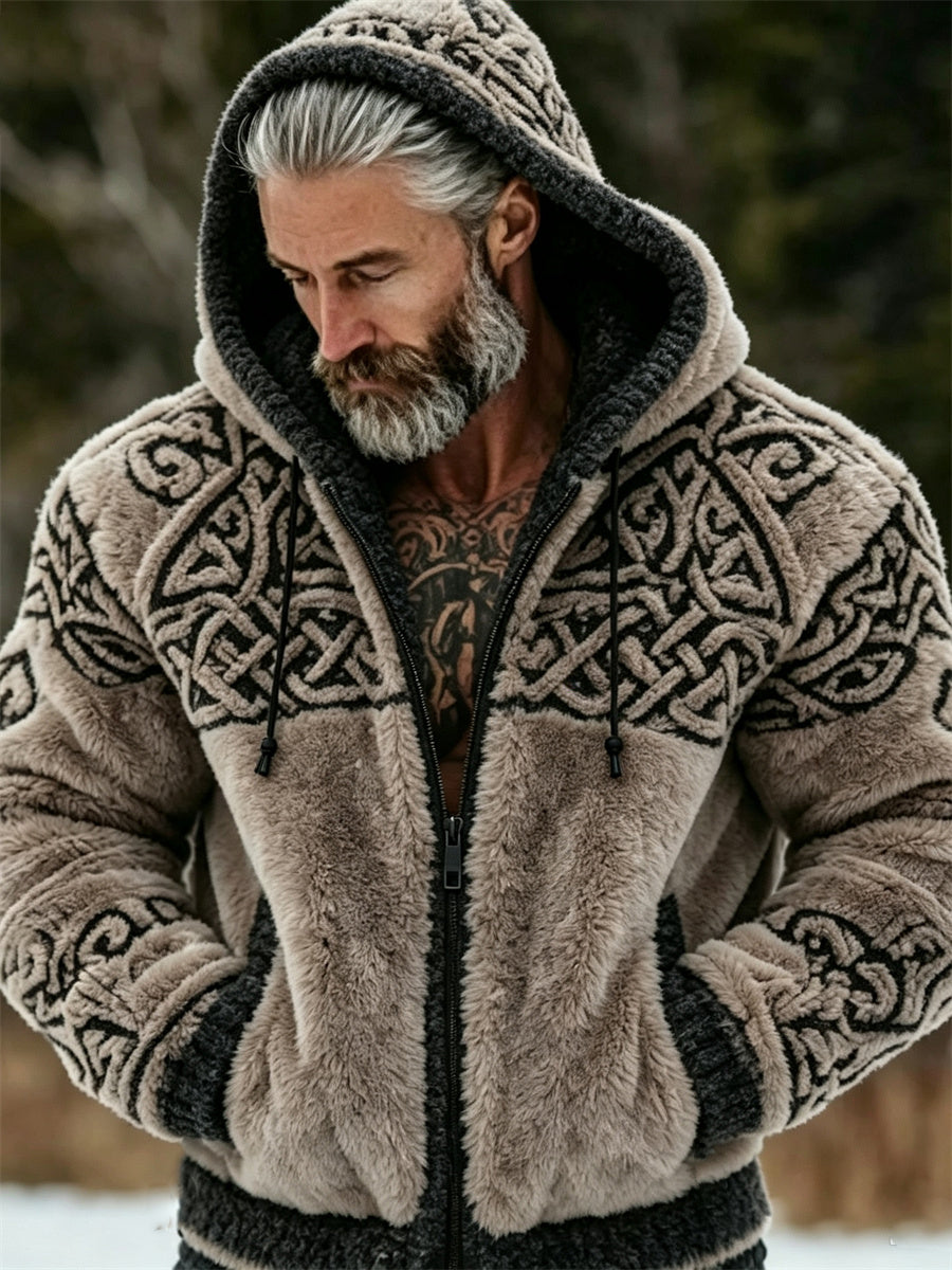Sudadera de franela con capucha para hombre, estilo vintage vikingo, diseño de nudo celta, cierre completo y gran comodidad