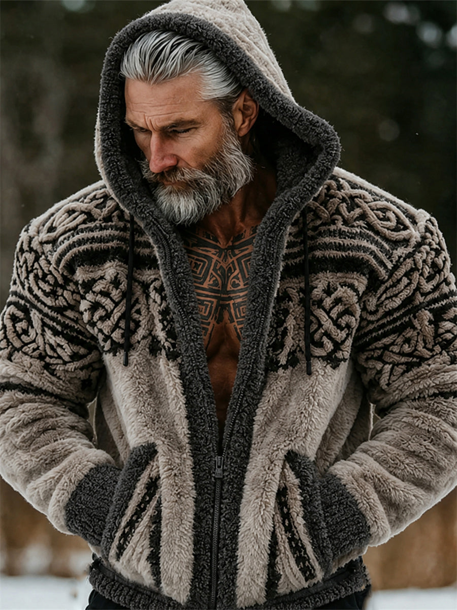 Sudadera de franela con capucha para hombre, estilo vintage vikingo, diseño de nudo celta, cierre completo y gran comodidad