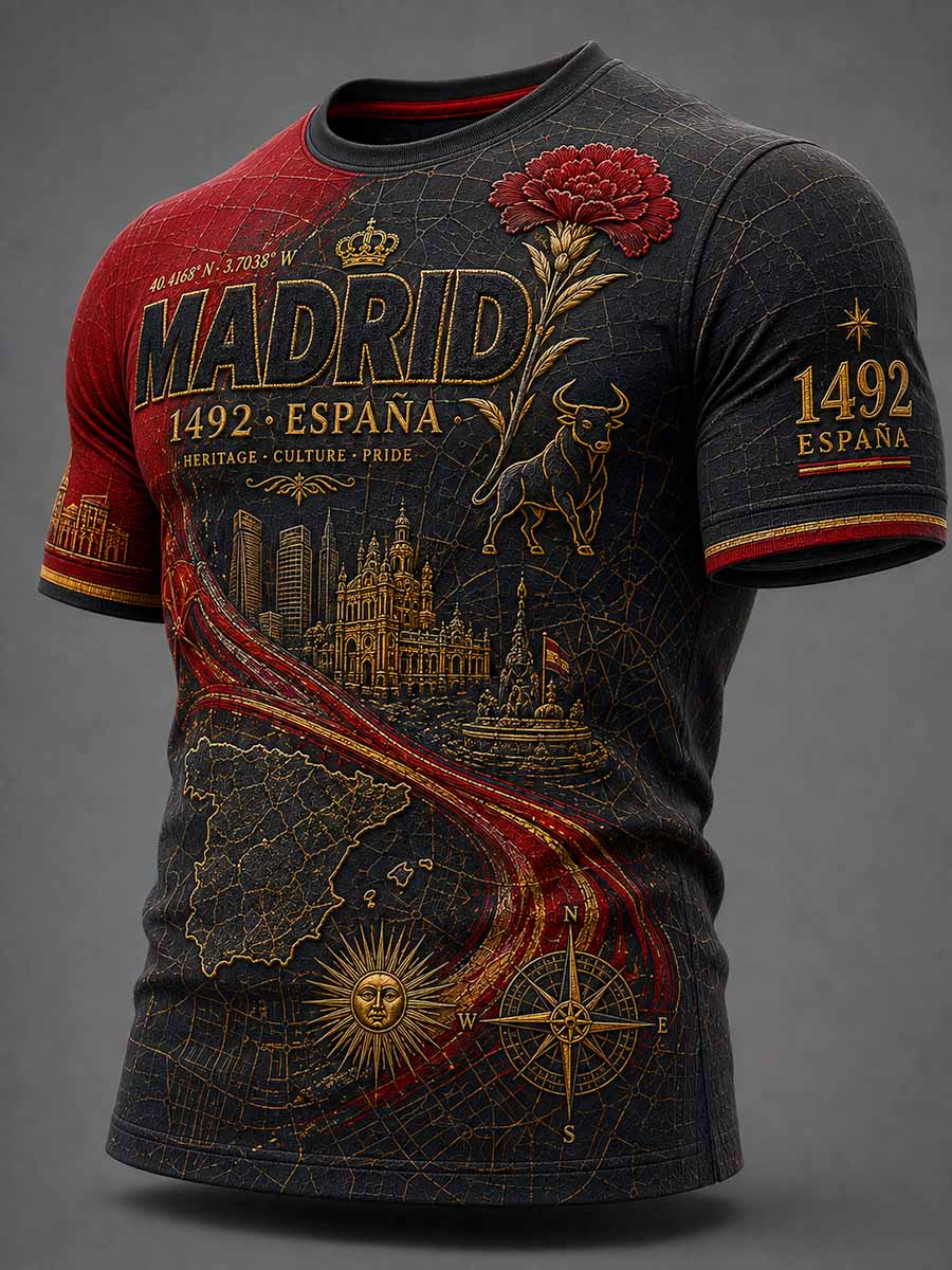 Camiseta estampada conmemorativa de la España de 1492 para hombre