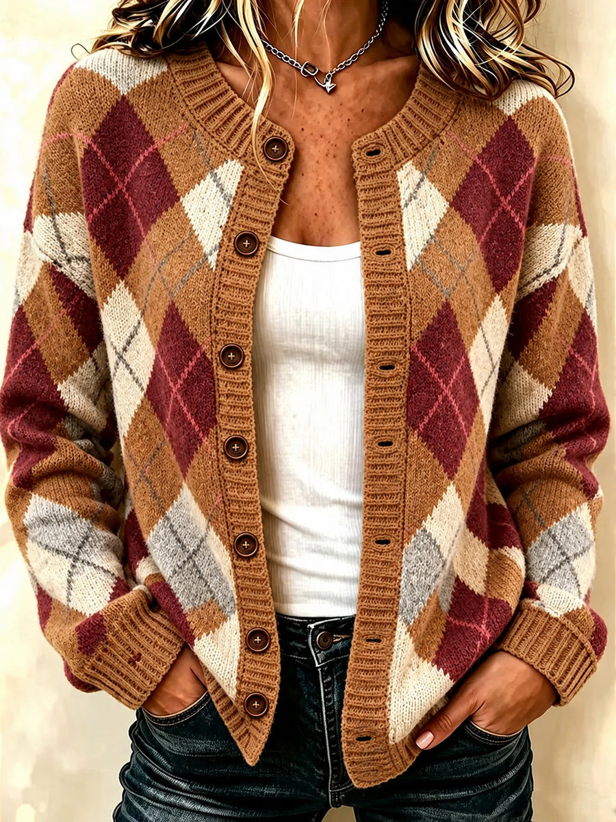 Cárdigan casual con estampado artístico de otoño para mujer