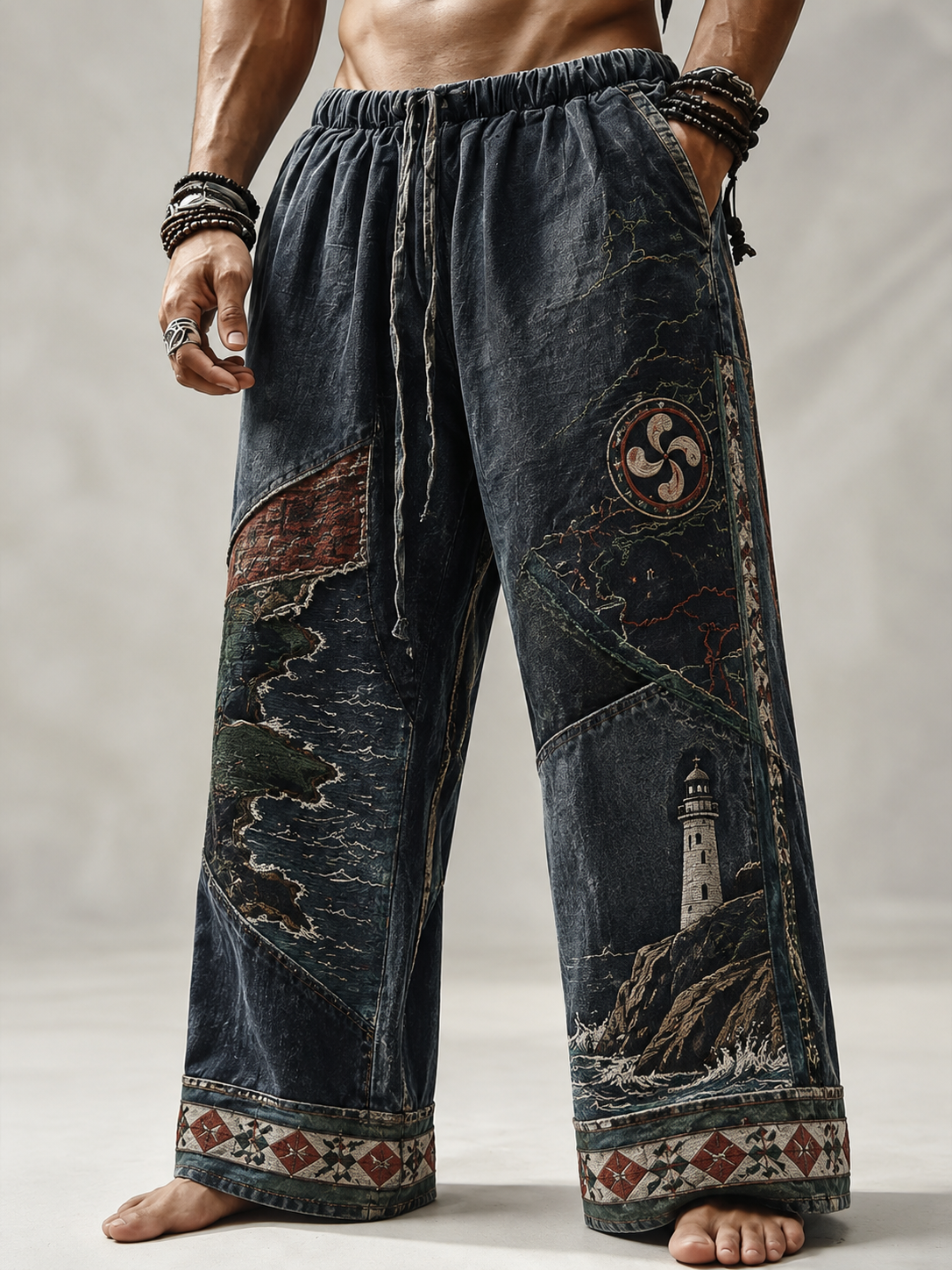Pantalones de algodón y cáñamo de arte vasco para hombre