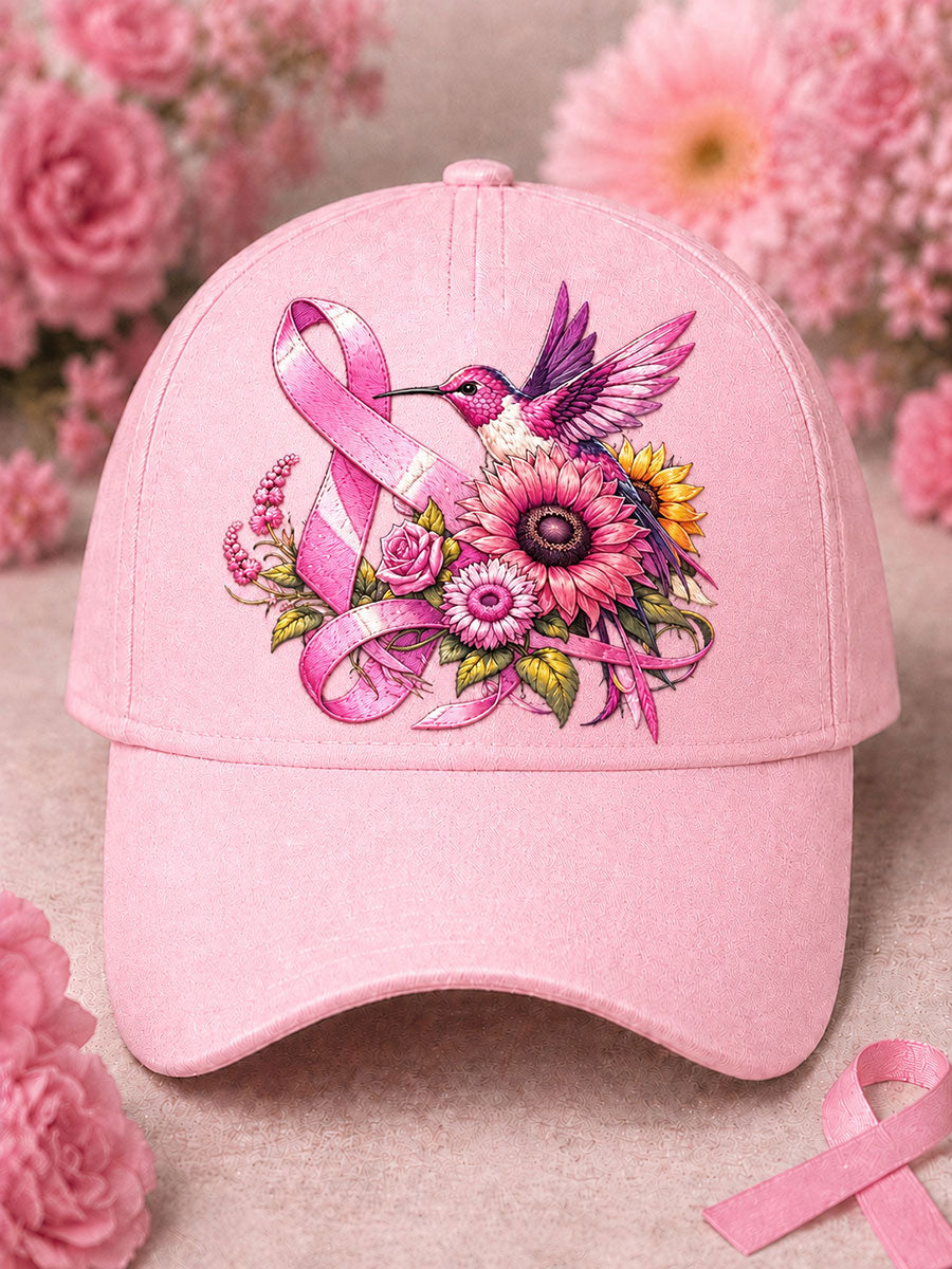 Sombrero unisex con estampado floral y de aves en honor a la concienciación sobre el cáncer de mama