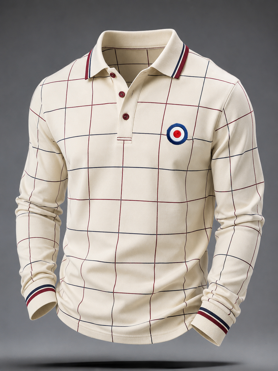 Polo de manga larga estampado, estilo empresarial, para amantes de la música, cultura de los mods, para hombre, Reino Unido