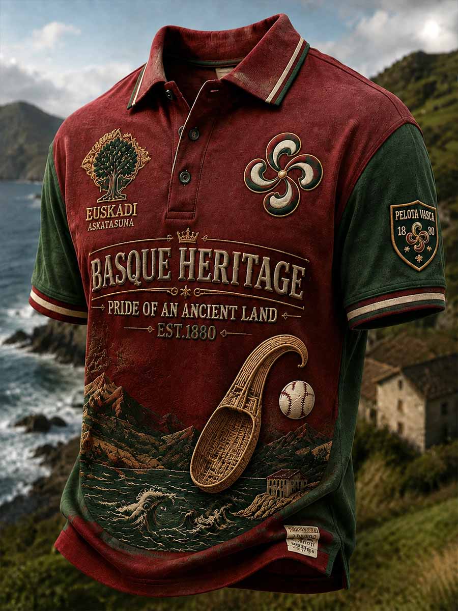 Polo con estampado tradicional de calabaza vasca para hombre