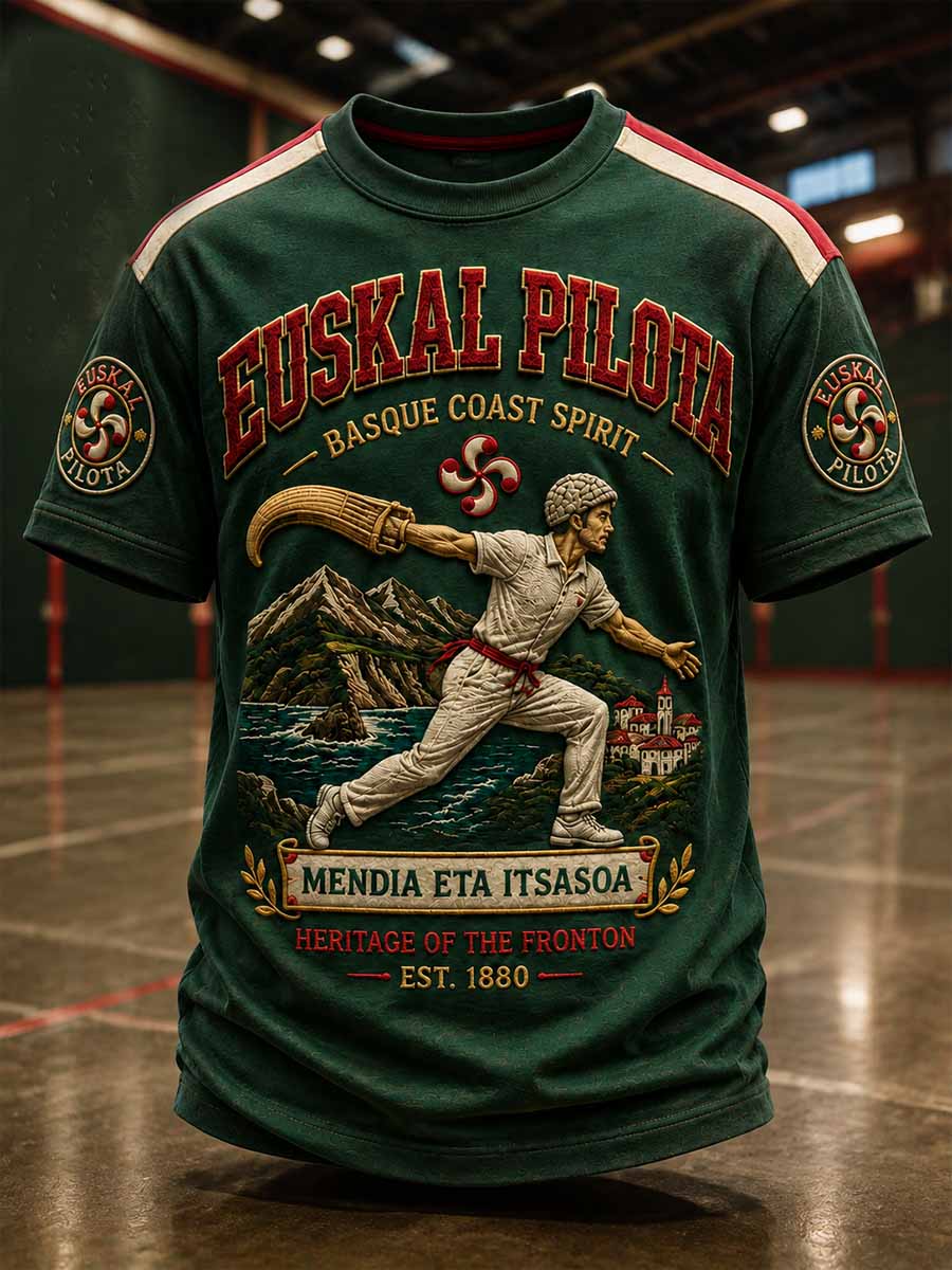 Camiseta tradicional vasca para hombre con estampado de squash