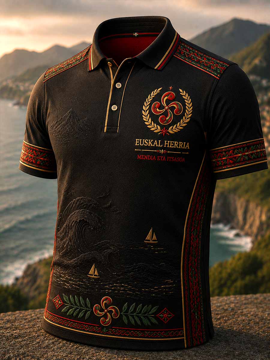 Camisa polo vintage con estampado vasco para hombre