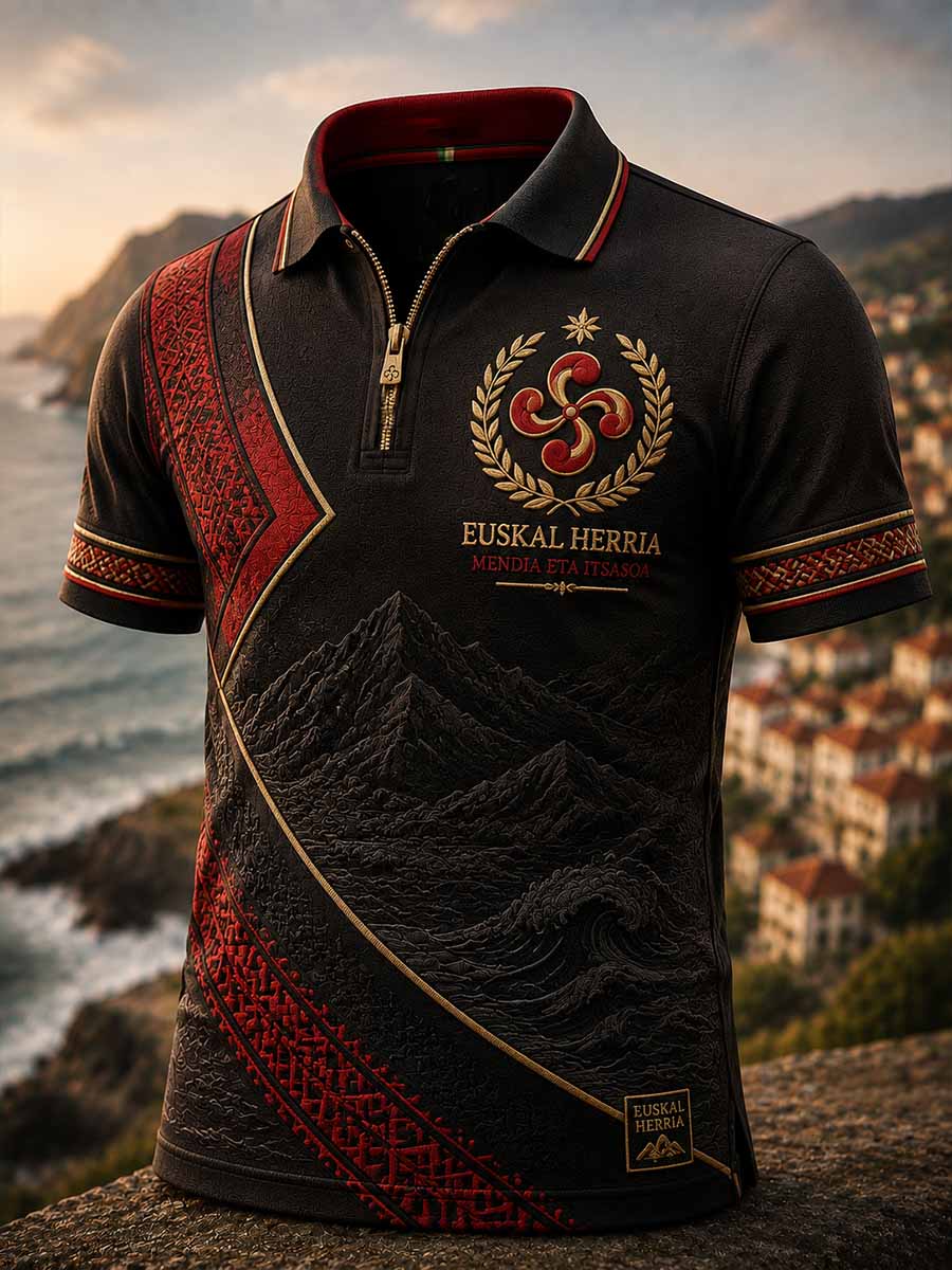 Camisa polo vintage con estampado vasco para hombre
