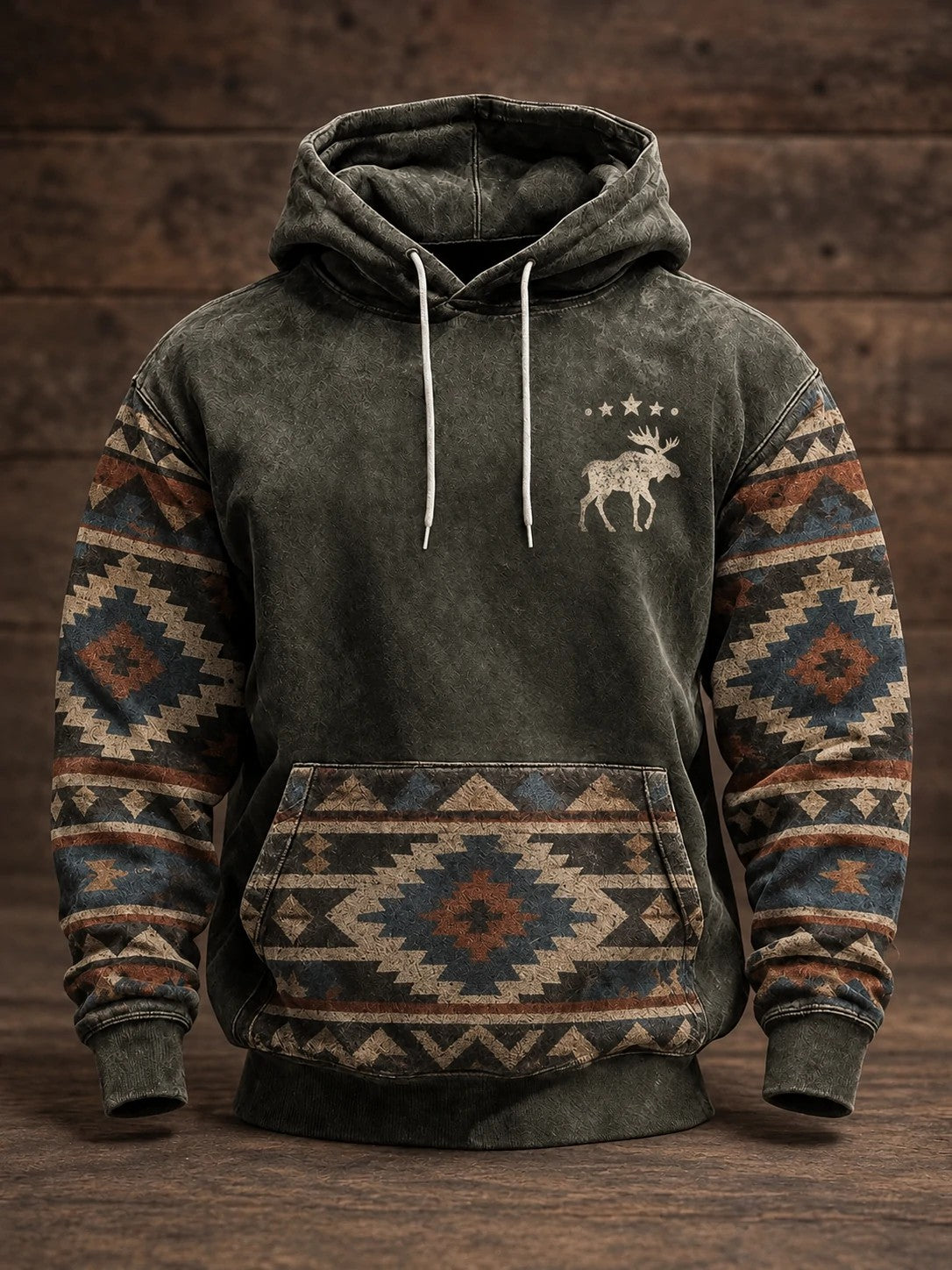 Sudadera con capucha estampada estilo vaquero retro para hombre