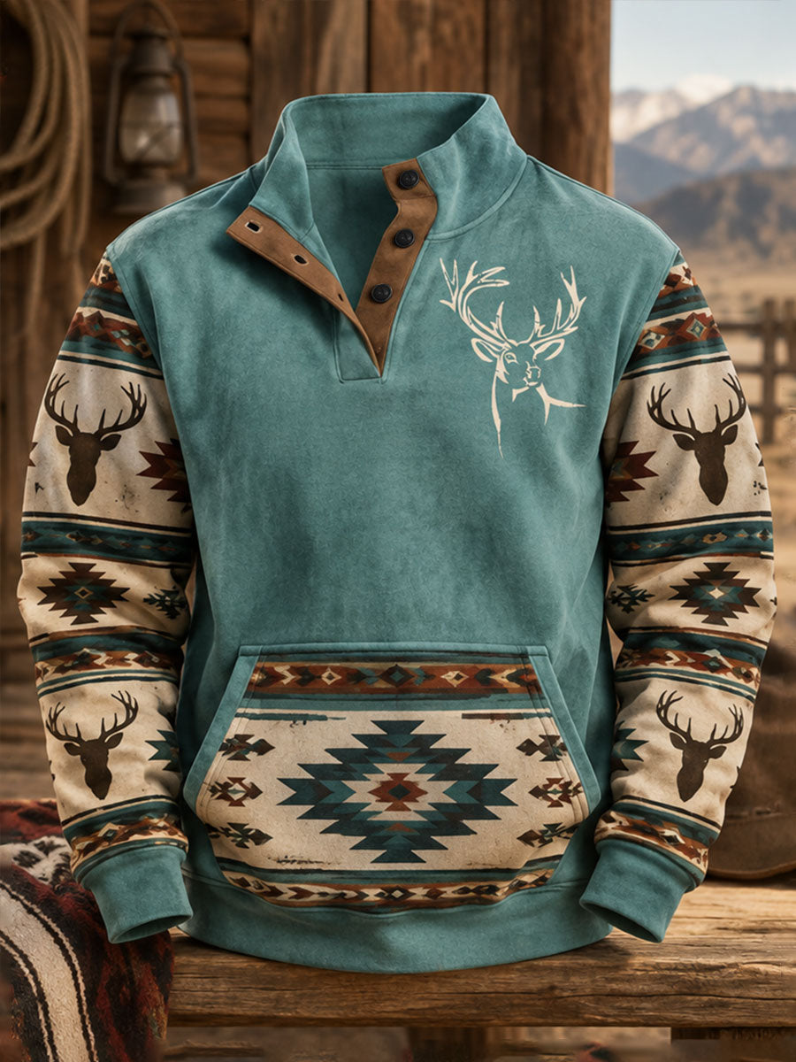 Sudadera con capucha Western Pattern Print de los hombres