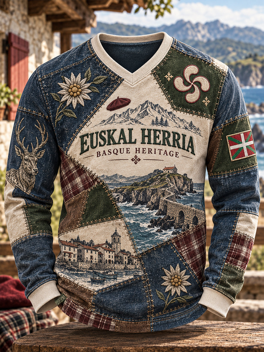 Camiseta vasca de la manga larga de los hombres