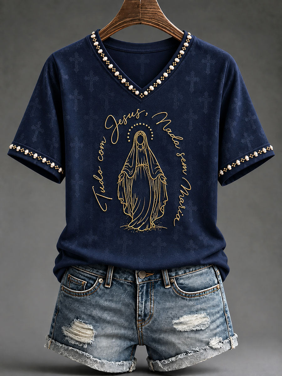 Camiseta para mujer "Todo con Jesus, Nada sin Maria"