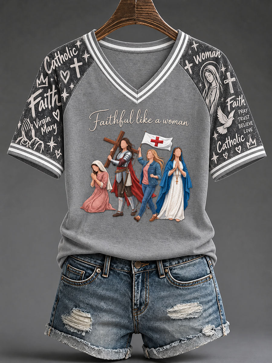 Camiseta de la Virgen María de la fe católica de las mujeres "fieles como una mujer"