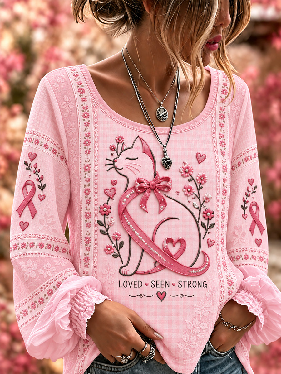 Camisa de algodón-lino para la lucha de las mujeres contra el cáncer de mama