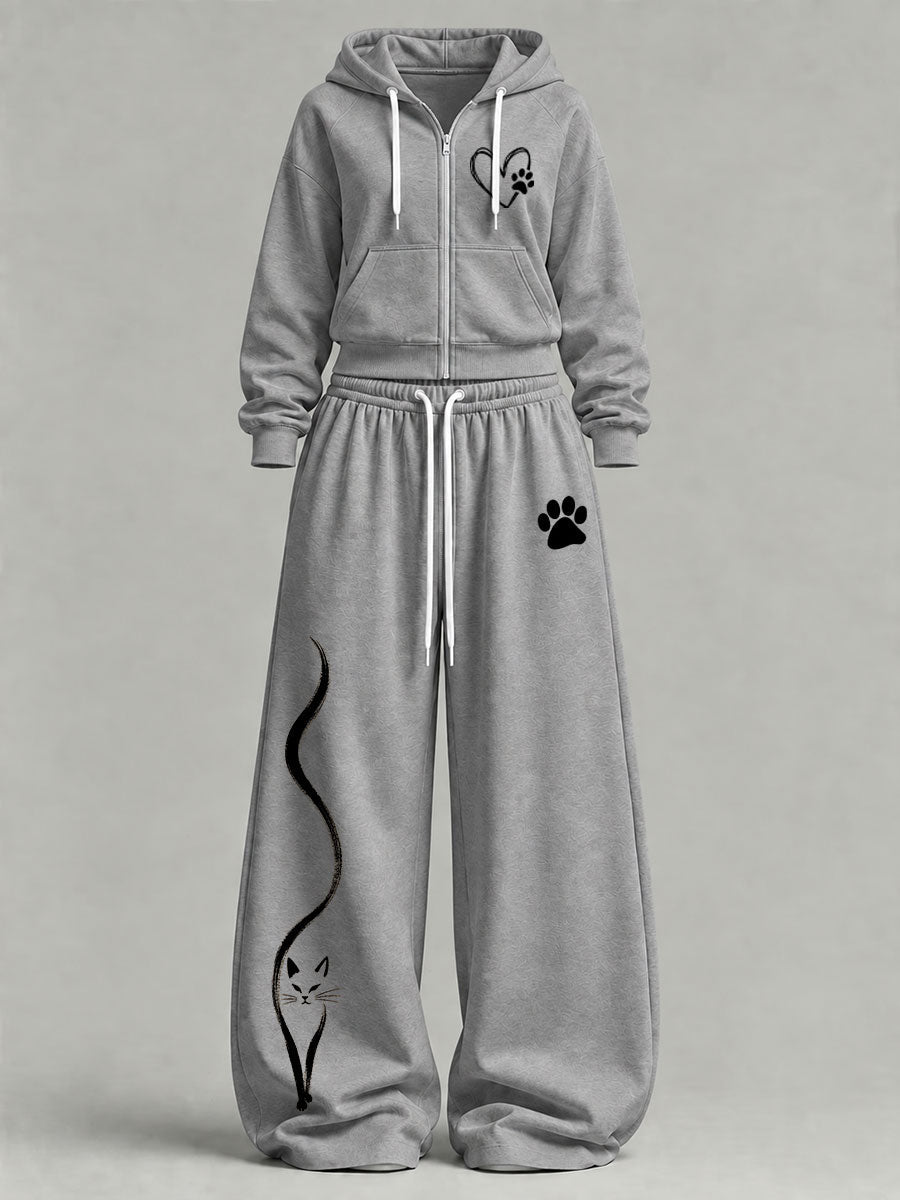 Conjunto casual lindo gato estampado de mujer
