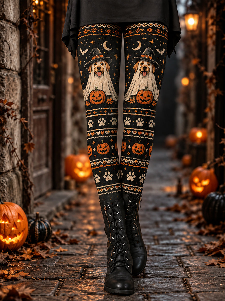 Leggings con estampado de perros de Halloween para mujer