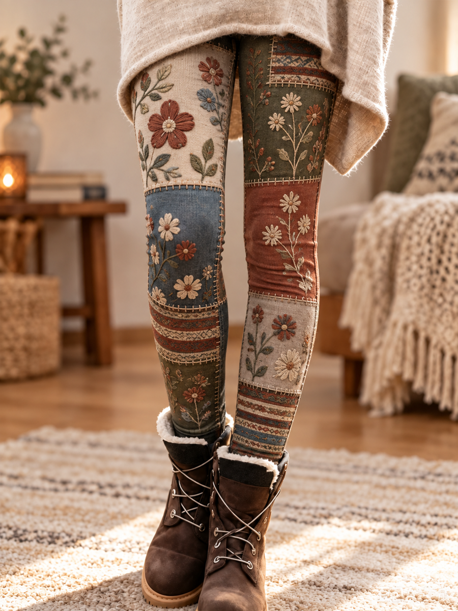 Leggings de terciopelo con estampado floral artístico para mujer, colección otoño/invierno