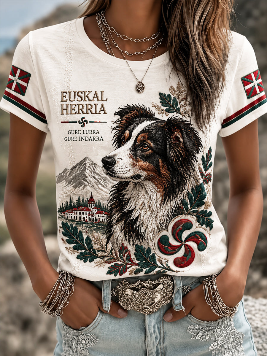 Camiseta casual de pastor vasco retro para mujer