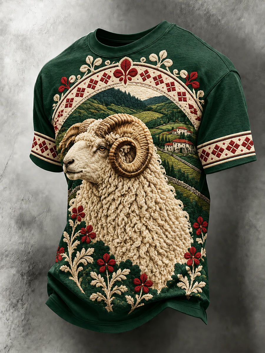 Retro vasco Animal-Print Latxa ovejas arte camiseta casual