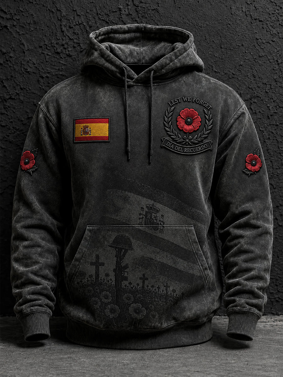Hombres Guerra Civil Española Veterano Recuerdo Día de gran tamaño Drop-Shoulder Hoodie con bolsillos