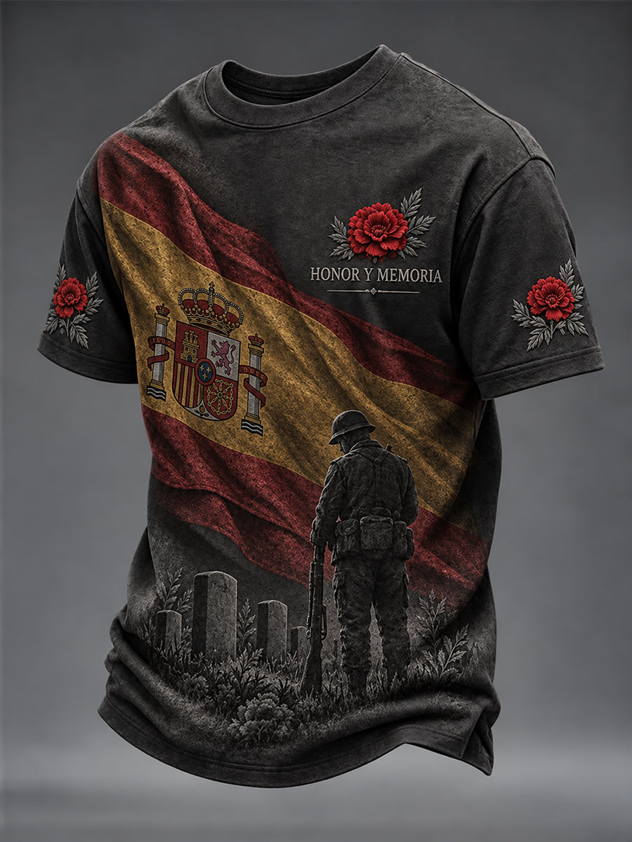 Camiseta de manga corta conmemorativa para veteranos de la Guerra Civil Española, diseño masculino