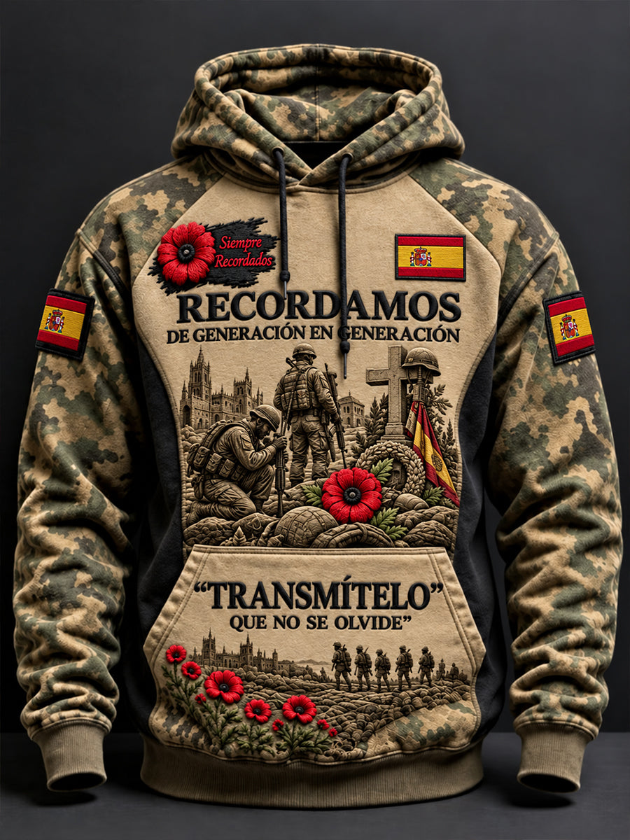 Sudadera oversize de hombros caídos con bolsillos para hombres, Día de la Conmemoración de los Veteranos de España