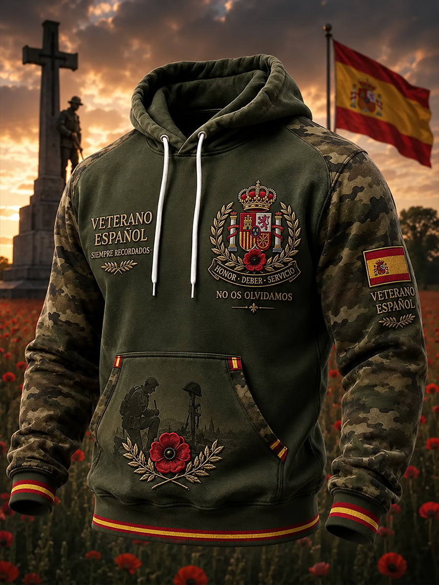 Sudadera oversize de hombros caídos con bolsillos para hombres, Día de la Conmemoración de los Veteranos de España