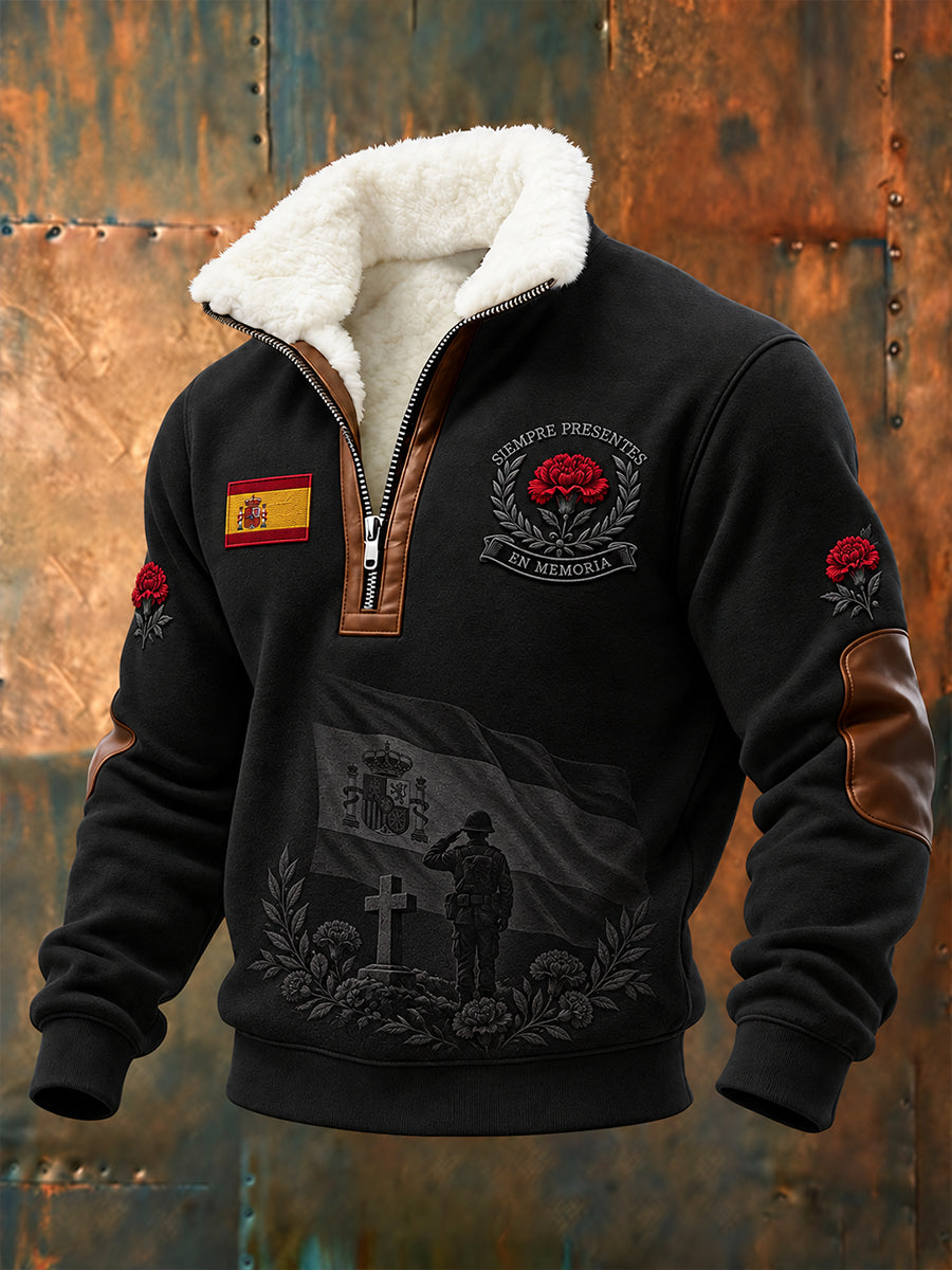 Hombres españoles veteranos recuerdo Día Plush Stand Collar Camisa