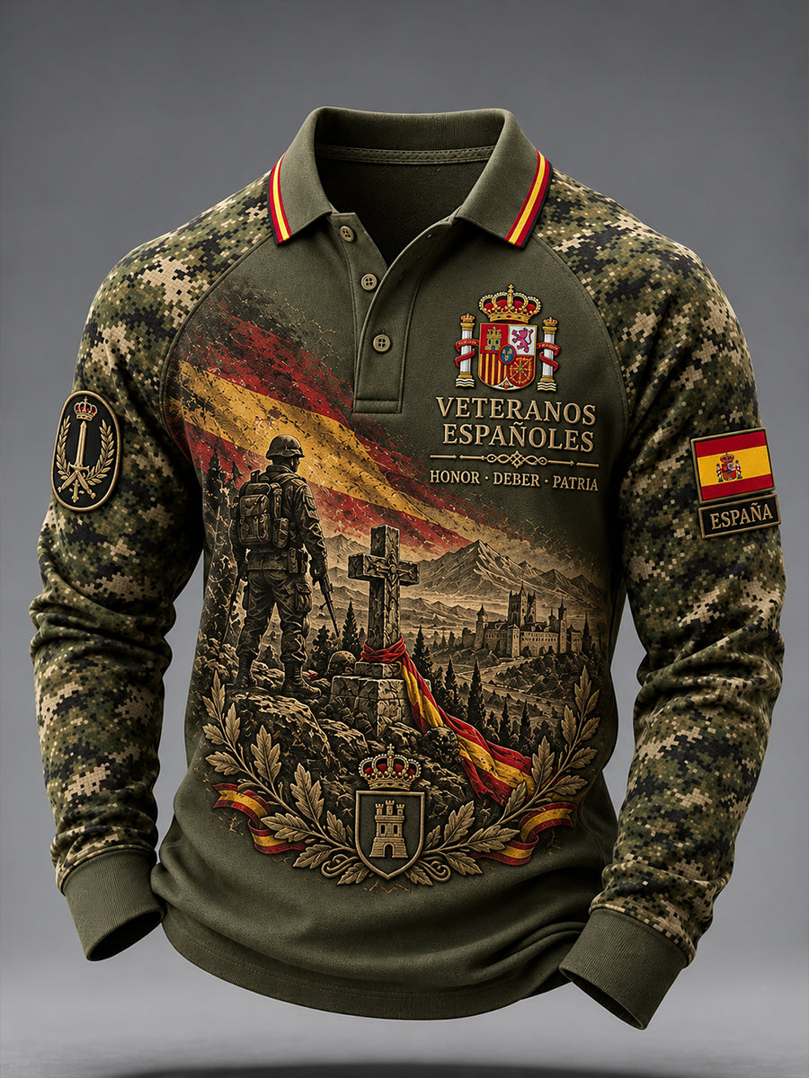 Camiseta de manga larga con diseño de gofres, Día del Recuerdo de los Veteranos de la Guerra Civil Española para hombres