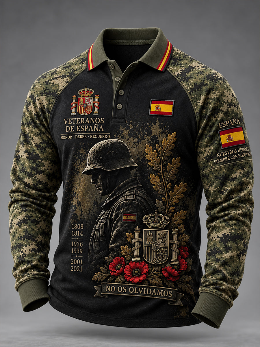 Hombres de la Guerra Civil Española Veteranos Recuerdo Día Waffle Camiseta de manga larga