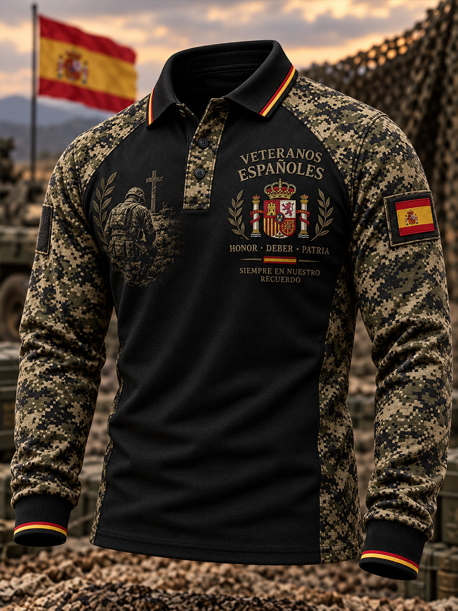 Camiseta de manga larga con diseño de gofres, Día del Recuerdo de los Veteranos de la Guerra Civil Española para hombres