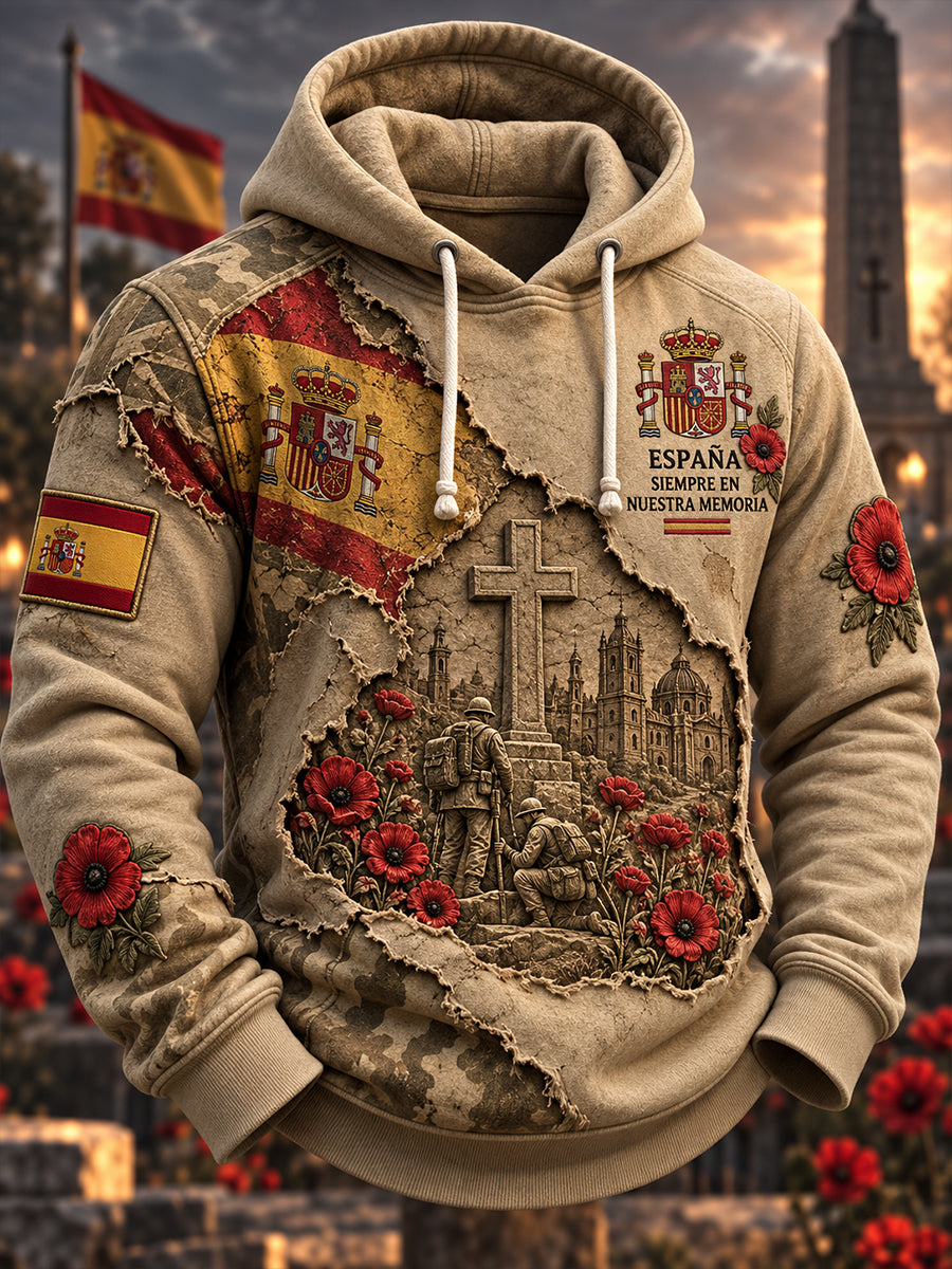 Sudadera oversize de hombros caídos con bolsillos, Día del Recuerdo de los Veteranos Españoles de la Guerra Civil para hombre