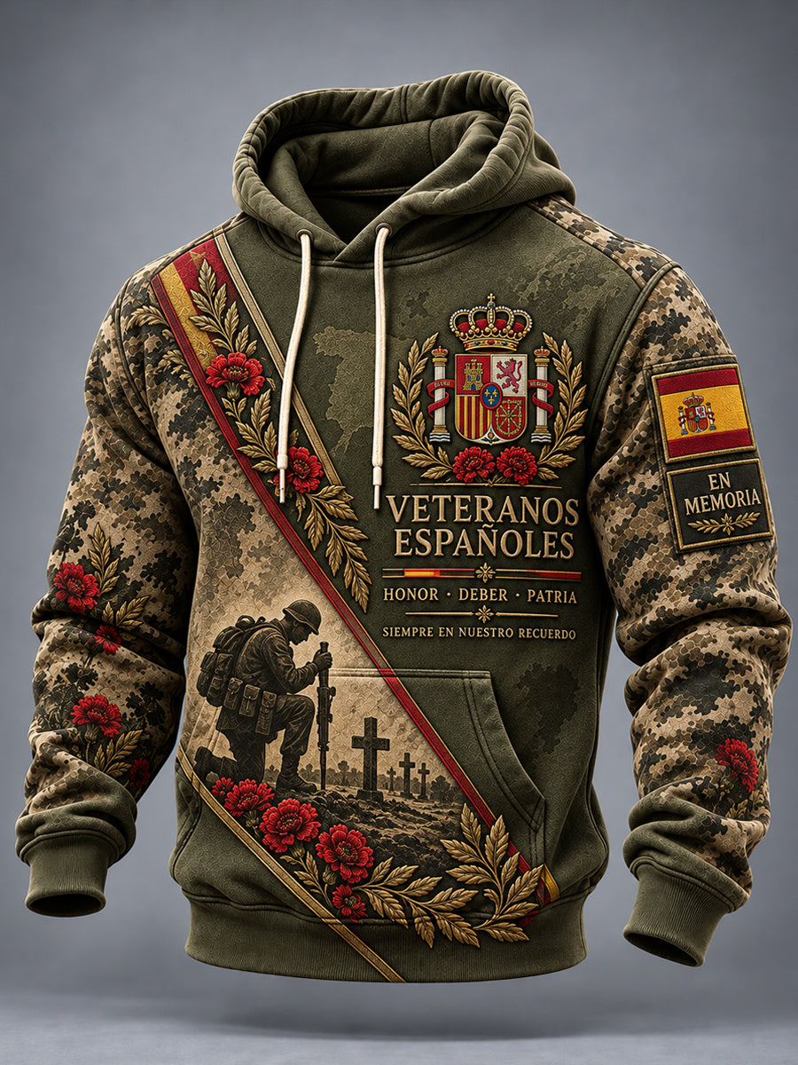 Sudadera oversize de hombros caídos con bolsillos para hombres, Día de la Conmemoración de los Veteranos de España