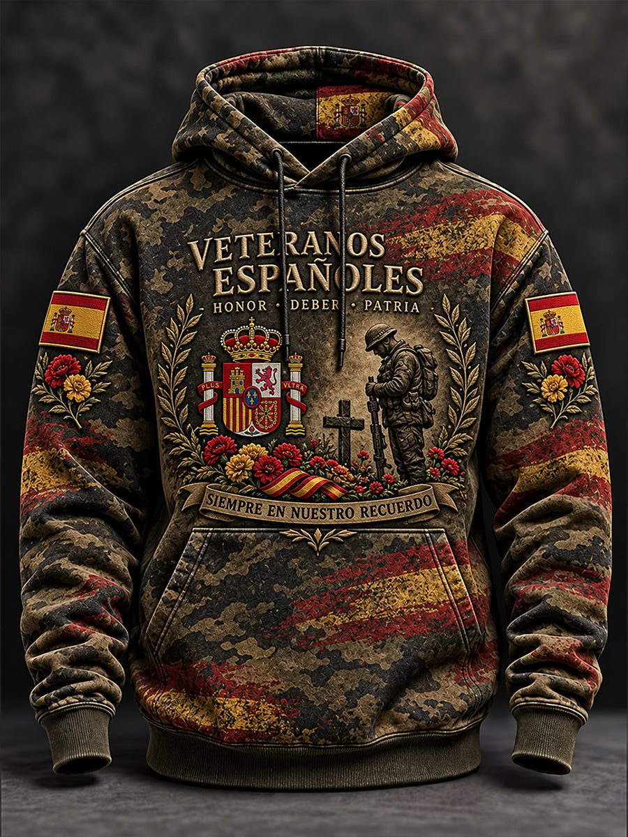 Sudadera oversize de hombros caídos con bolsillos para hombres, Día de la Conmemoración de los Veteranos de España