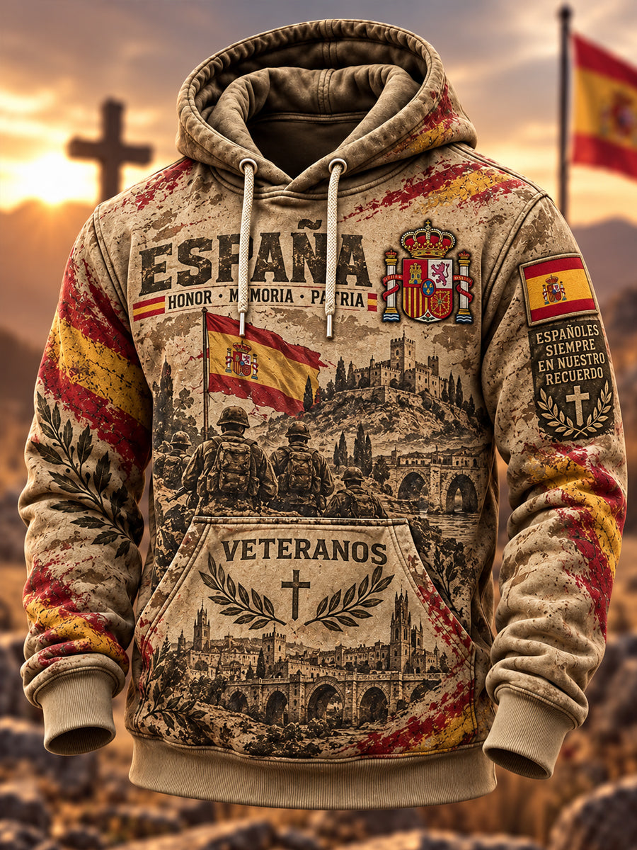 Sudadera oversize de hombros caídos con bolsillos para el Día de la Conmemoración de los Veteranos españoles, diseño masculino