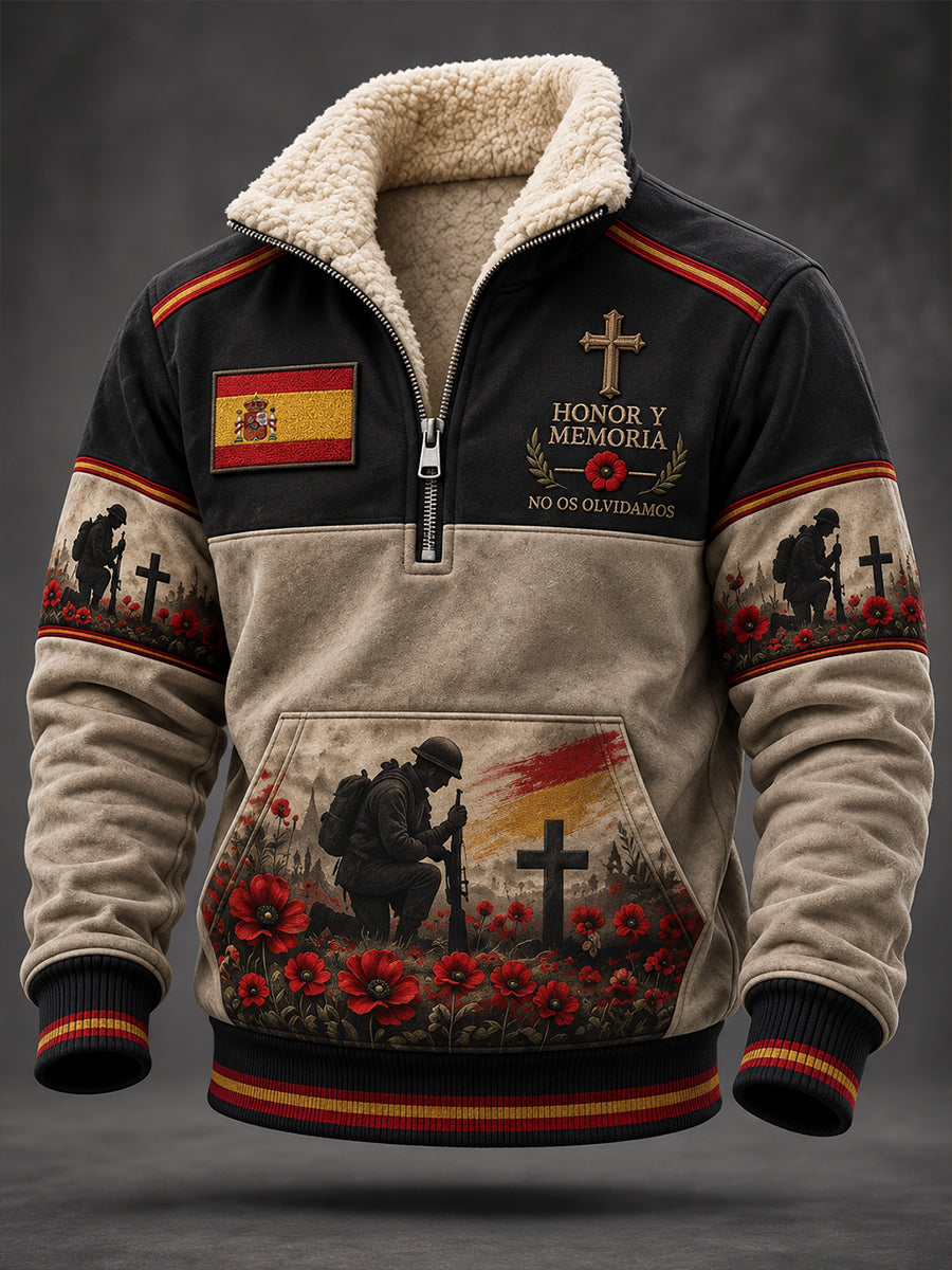 Camisa de felpa con cuello levantado para el Día de la Conmemoración de los Veteranos españoles, estilo masculino